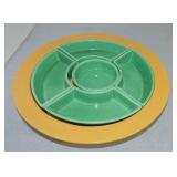 Vintage Fiesta relish tray, yellow tray, green