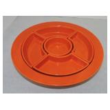 Vintage Fiesta relish tray, all red, rim nick to