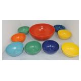 Vintage Fiesta metal 9 pc popcorn bowl set, some