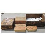 Lot of 5 wooden boxes, some with advertising