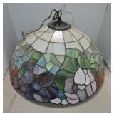 Leaded glass hanging lamp with floral motif