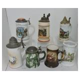 Lot of 7 porcelain steins & mug, various