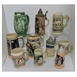 Lot of 10 steins & mugs, various condition