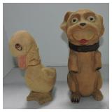 Paper mache dog and duck covered boxes