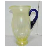 Vaseline uranium glass pitcher with applied