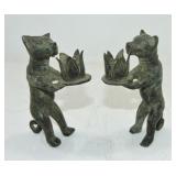 Pair of bronze Foo dog candle holders 5"