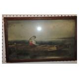 Girl on pier under the moonlight framed print,