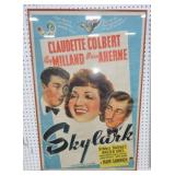 Skylark movie poster, 1941, 40"x27", glass cracked