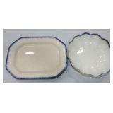 Blue feathered edge platter & bowl, various