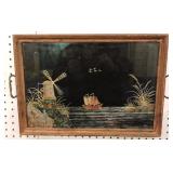 Serving tray with MOP ships scene