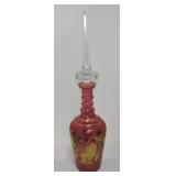 Ruby wine decanter with cut gold gilted flowers,