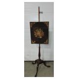 Antique wooden fire screen with floral needlepoint