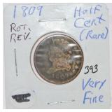 1809 half cent, VF, Rotated Reverse