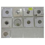 Lot of 9 three cent silver, 1851-1859