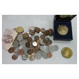 Lot of foreign coins, tokens, and currency