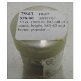 BU roll 1969-D Kennedy halves