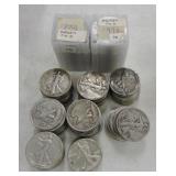Lot of 77 Walking Liberty halves and 40 clad