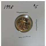 1998 $5 Gold Eagle, 1/10oz .999 gold