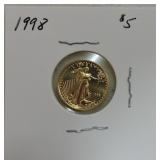 1998 $5 Gold Eagle, 1/10oz .999 gold