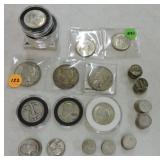 US coin lot: 3 Peace dollars, half dollars,