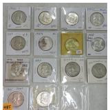 Lot of 14 Franklin halves 1950-63, several BU