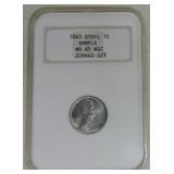 1943 Lincoln steel cent, sample, NGC MS65
