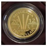 2012 Australia $10 Wheat Sheaf gold proof,