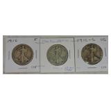 1916 P-D-S Walking Liberty halves