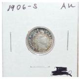 1906-S Barber dime, AU