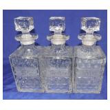 American Fostoria set of 3 liquor decanters -