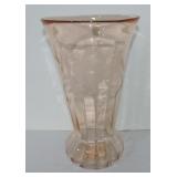 Pink depression glass 12" floral vase with