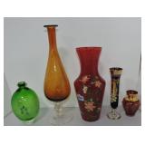 Lot of 5 glass vases, 4" to 14 1/2"