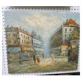 Oil on canvas of European streetscape, 20"x24"