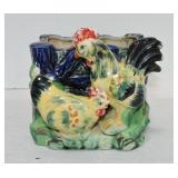 Rooster and hen figural planter, 5"