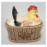 Figural hen on basket tureen with ladle