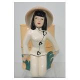 Oriental lady with bamboo figural vase, 11"