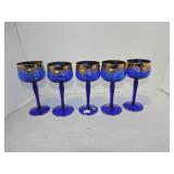 Bohemian cobalt set of 5 wine goblets with