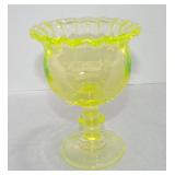 Vaseline Uranium glass 6" pedestal rose bowl