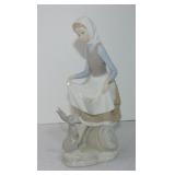 Lladro figure of lady with rabbit, 9"