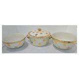 Hall China Polka Dot casserole and 2 bowls