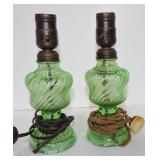 Green depression swirl pair of dresser lamps