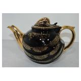 Hall China Parade teapot, 6 cup, black gold label