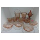 Pink depression glass lot of 17 pcs