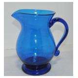 Blue glass 8" pitcher with applied handle