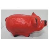 Large red pig bank, 13"l