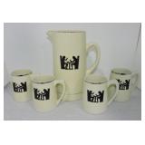 Hall China Silhouette tankard pitcher & 4 mugs