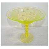 Vaseline Uranium glass etched floral 7" comport