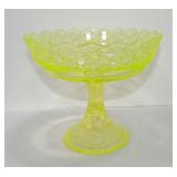 Vaseline Uranium glass Daisy & Button 8" comport