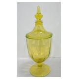 Vaseline Uranium glass candy jar, 12"