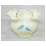 Fenton yellow custard rose bowl with blue birds
